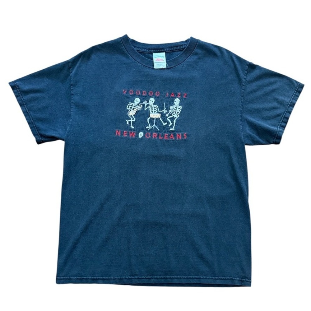 Vintage 90s Voodoo Jazz New Orleans Spooky Skeletons Embroider Halloween T-shirt